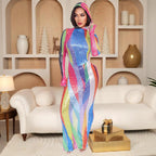 Performance Clothes Nightclub Bar Sexy Dress Hooded High Slit Maxi Dress Women Clothing Bella Mia