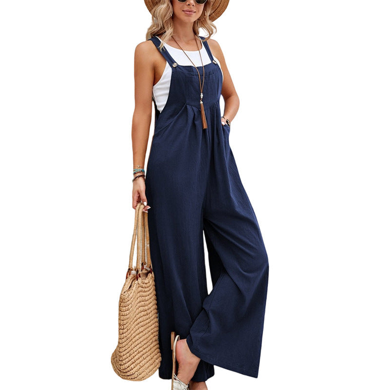 Women Clothing Popular Solid Color Casual Suspender Trousers Bella Mia