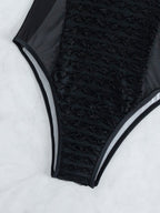 Swimsuit Women Solid Color Sexy Sheer Mesh Hollow Out Cutout Siamese Bikini