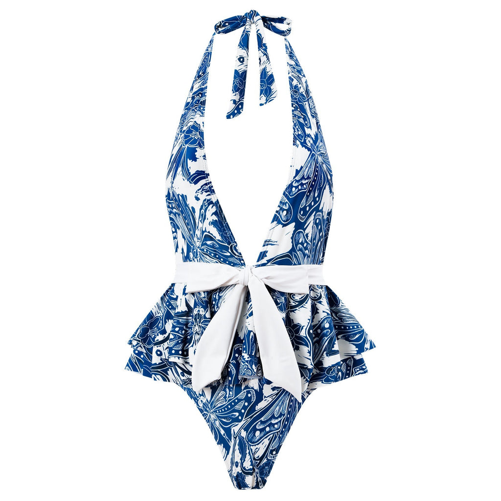 One Piece Swimsuit Women Skinny Slimming Vintage Printed Chiffon Dress With Steel Bracket Hard Bag Bella Mia