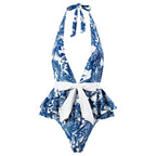 One Piece Swimsuit Women Skinny Slimming Vintage Printed Chiffon Dress With Steel Bracket Hard Bag Bella Mia