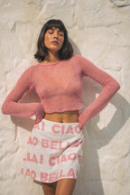 Beach Hollow Out Cutout Out Long Sleeve Sexy Top Women Seaside Round Neck High Waist Sexy Outer Wear See Through Shirt T Shirt Bella Mia