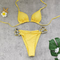 Solid Color Hollow Out Cutout out Strap Sexy Backless Split Swimsuit Women Triangle Bikini Bella Mia