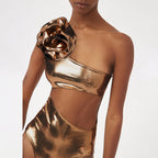 Gold Handmade Floral Halter Hollow Out Cutout out Swimsuit Women Bella Mia