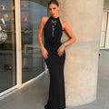 French Women Clothing Winter Lace Stitching Sexy Hollow Out Cutout Backless Split Halter Dress Bella Mia