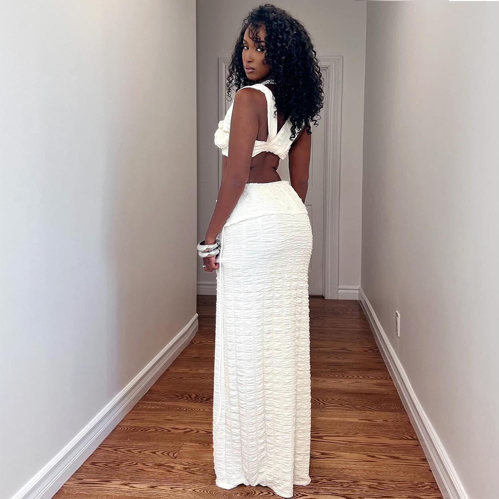 Women Clothing Autumn Lace up Cropped Pleated Sexy Skirt Set Bella Mia