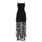 Women Clothing Summer Sexy Lace See through Tube Top off Neck Ribbon Irregular Asymmetric Dress Bella Mia