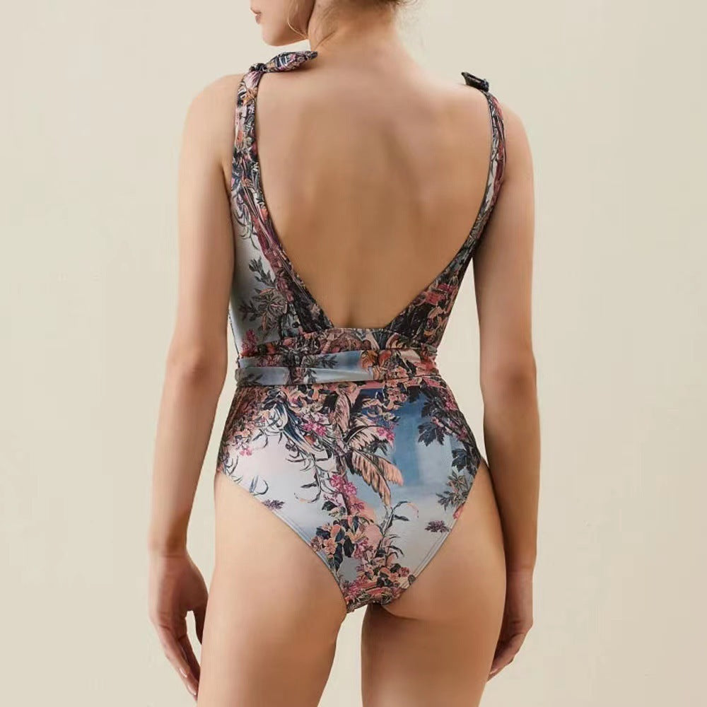 Spring One Piece Swimsuit Sexy Print Mesh High Waist Trousers Bikini Bella Mia