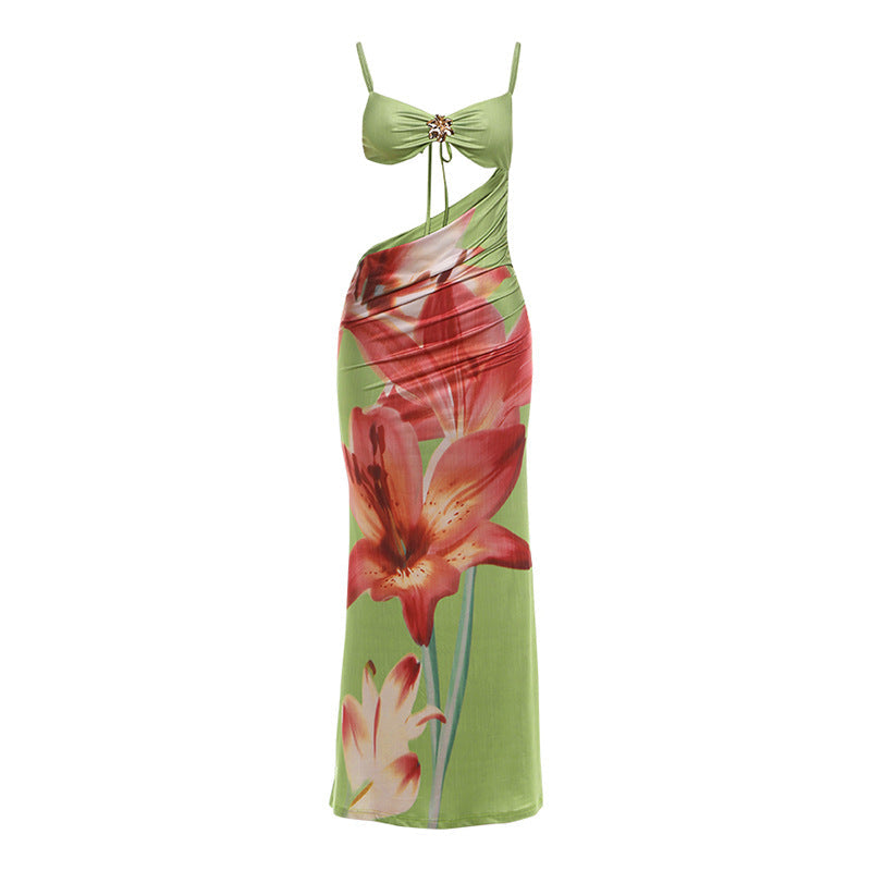 Spring Women Clothing Vacation Sexy Cropped Wrapped Chest Spaghetti Strap Floral Print Dress for Women Bella Mia