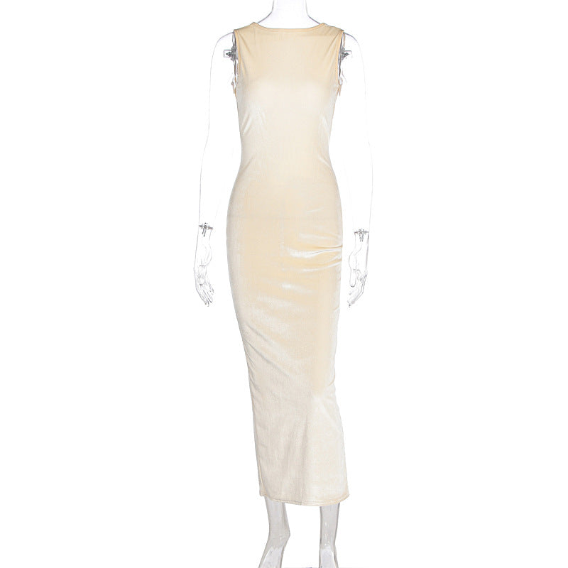 Women Clothing Summer Maxi Dress Elegance Sleeveless Slim Fit Backless Split Dress