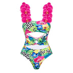 Floral Shoulder Strap Hollow Out Cutout Print One Piece Swimsuit Women Holiday Bella Mia