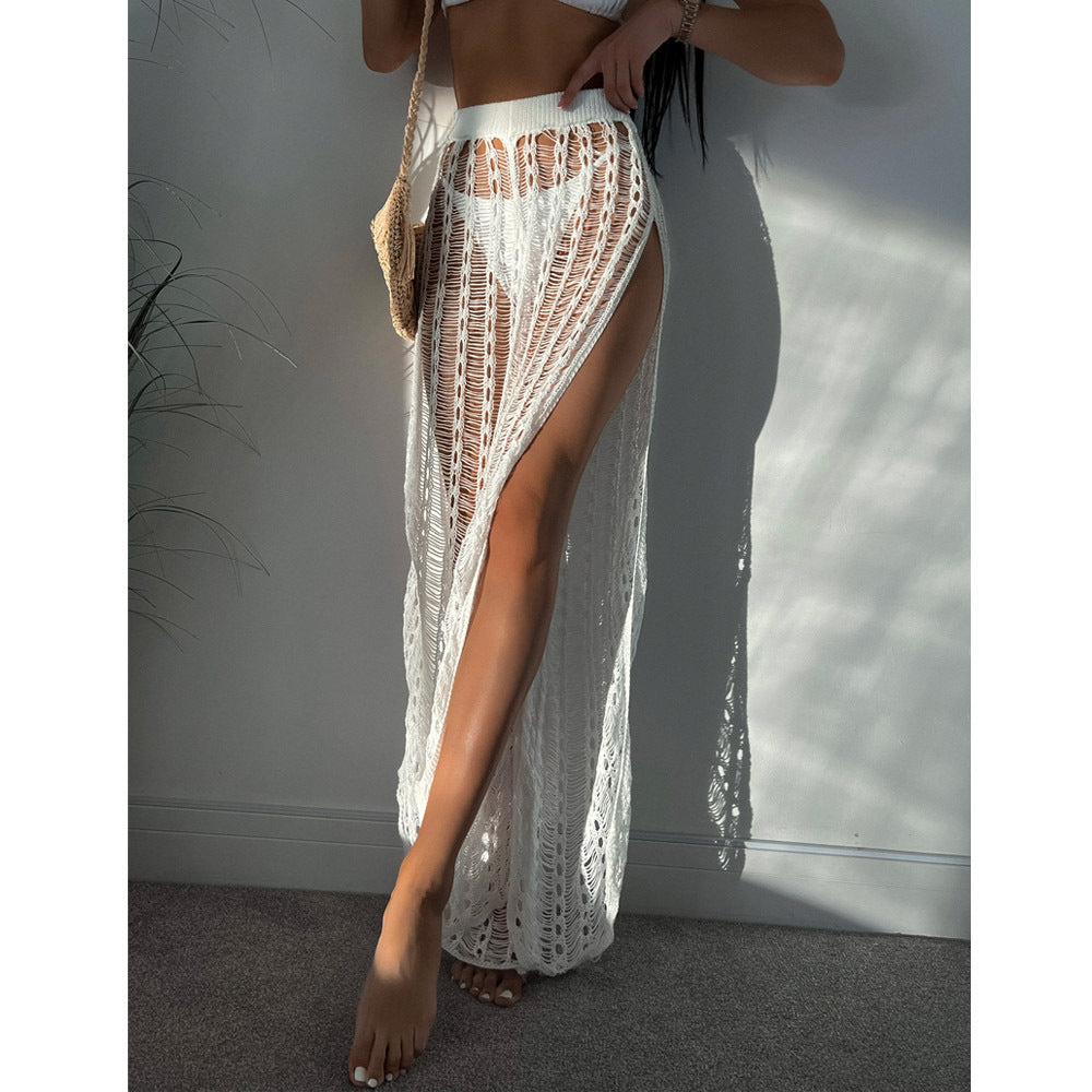Vacation Sexy See through Mesh Hollow Out Split Strap Knitted Mop Beach Pants Women Bella Mia