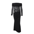 Women Clothing Spring Sexy Sexy off Shoulder Mesh Stitching Long Sleeves Hollow Out Cutout Dress Women Bella Mia