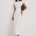 Round Neck Flying Sleeves Dress Women Elegant Waist Single Breasted White Sheath Dress Bella Mia