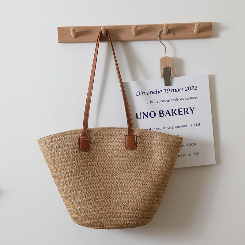 Simple Shoulder Straw Bag Large Capacity Straw Bag Woven Bag Tote Bag Women Seaside Vacation Beach Bag Bella Mia