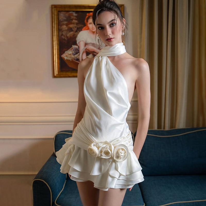 Women Clothing Spring Sexy High Grade off Shoulder Satin Backless Dress Women Bella Mia