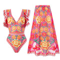 Spring Sexy Swimsuit Women Conservative Warm Printed Swimsuit Wrap Skirt Set Bella Mia