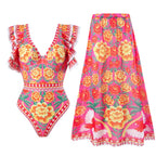 Spring Sexy Swimsuit Women Conservative Warm Printed Swimsuit Wrap Skirt Set Bella Mia