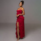 Spring Sexy Solid Color Backless Slit Splicing Sling Maxi Dress Bella Mia