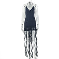 Elegant Women Clothing Sexy Waist Trimming Halter Hip Dress V neck Solid Color Short Dress Bella Mia