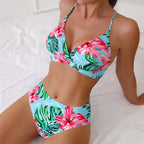 Backpack Ruffled Spaghetti Straps Vest High Waist Print Pleating Briefs Tankini Swimsuit Bella Mia