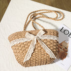 Straw Bag Lace Bow Woven Bag Fairy Seaside Vacation Beach Bag Women Bag Bella Mia