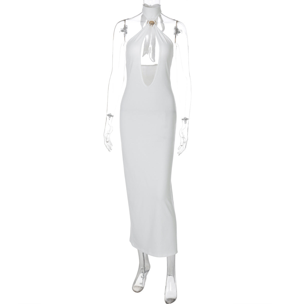 Women Clothing Winter Solid Color Tied Halter Sexy Cutout Slim Fit Dress Bella Mia