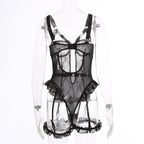 Sexy Lace Lace Cutout See through Sling One Piece Sexy Lingerie Jumpsuit with Leg Ring Bella Mia