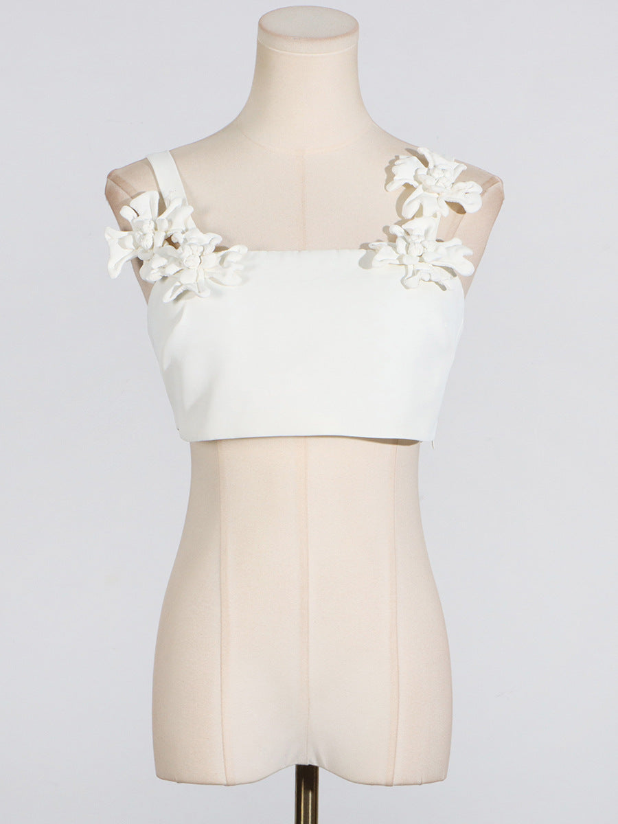 Sexy Sexy Two Piece Set Patchwork Three Dimensional Floral Shoulder Strap Vest High Waist Skirt Set Women Bella Mia