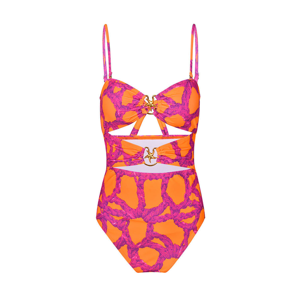 Hollow Out Cutout Out Strap One Piece Swimsuit Women Swimwear Two Piece Blouse Printing Bella Mia