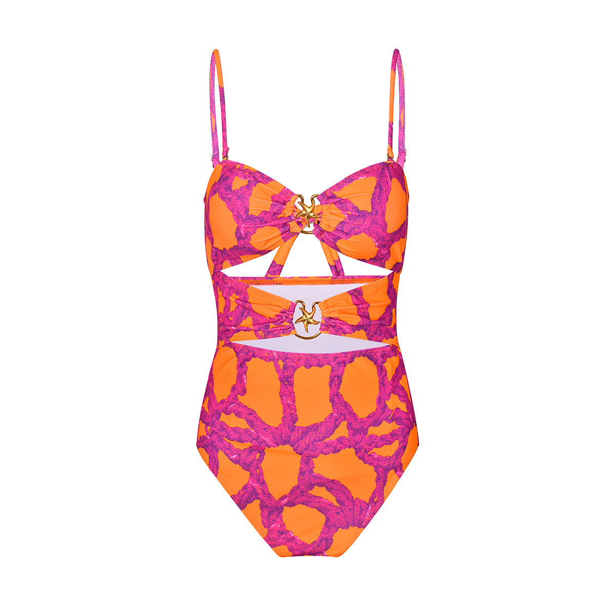 Hollow Out Cutout Out Strap One Piece Swimsuit Women Swimwear Two Piece Blouse Printing Bella Mia