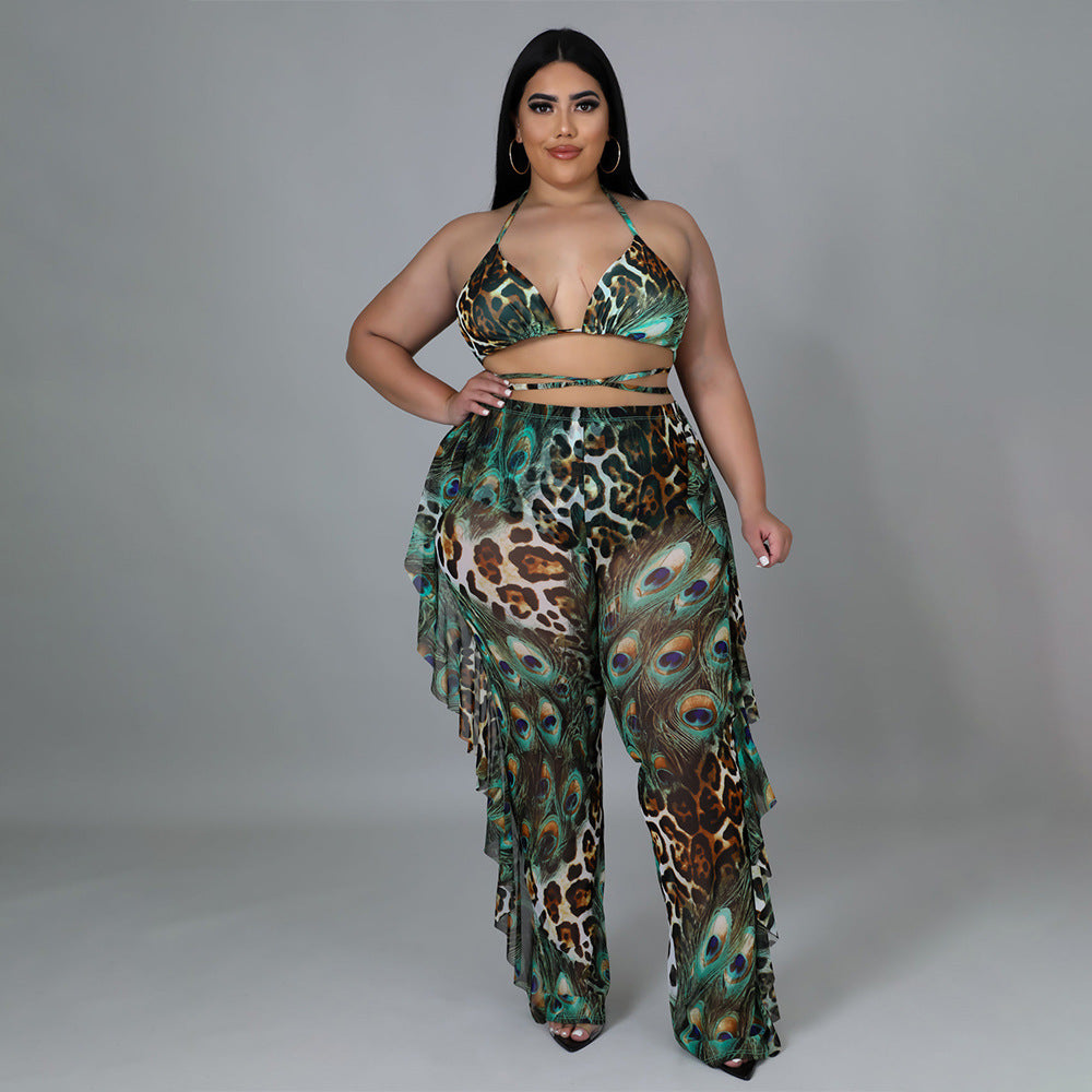 Summer Beach Sexy Special Printed Swimsuit Mesh Three Piece Set Bella Mia