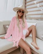 Summer Fishnet Beach Cover Up Long Sleeve Sun Protection Overshirt Beach Cover Shirt Bella Mia