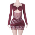 Autumn Long Sleeve Lace Hollow Out Cutout out Sexy Hip Bag Dress Women Bella Mia