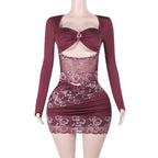 Autumn Long Sleeve Lace Hollow Out Cutout out Sexy Hip Bag Dress Women Bella Mia
