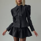 Niche Design Bow Tie Long Sleeve Top Skirt High Sense Two Piece Sets Elegant Outfit Women Bella Mia