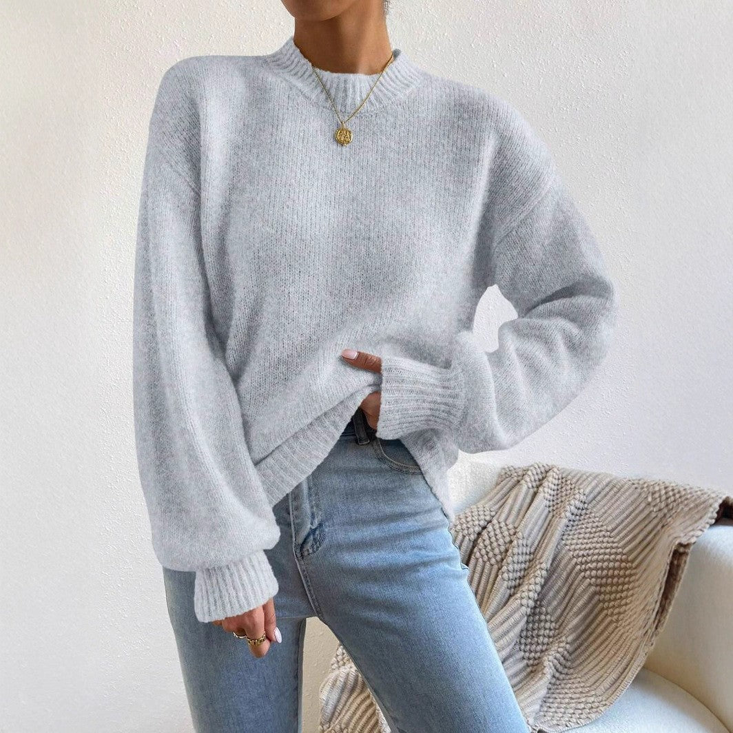 Autumn Winter Autumn Winter Comfortable Casual Loose round Neck Linking Long Sleeve Solid Color Sweater for Women Bella Mia