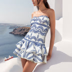 Spring Sexy Sexy Elastic Waist Tube Top Embroidered Ruffled Short Dress for Women Bella Mia