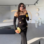 Pleated Long Sleeved Women Dress Fashionable Sexy Sheath Slim Fit Dress Bella Mia