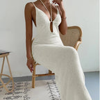 Women Clothes Sexy Sexy Cutout Lace Up Halter Spaghetti Straps Stitching Dress Maxi Dress Women Bella Mia