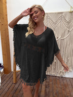 Outdoor Women Clothing Hand Crocheting Stitching Tassel Sexy Midi Dress Loose Sun Protection Beach Cover Up Bella Mia