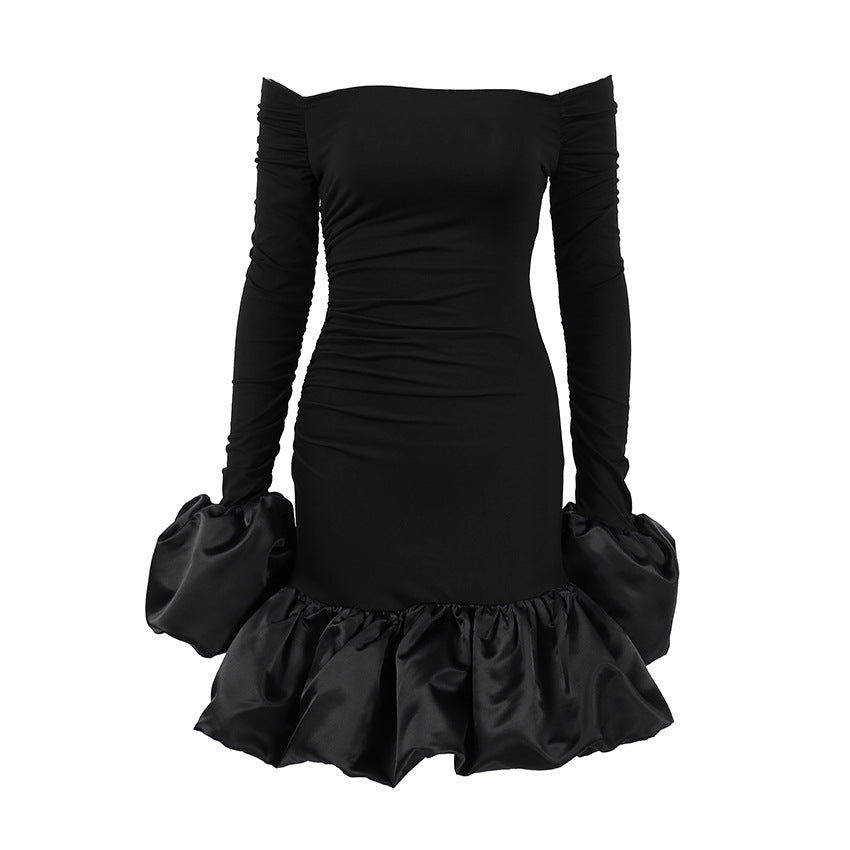 Spring Elegant Black Sexy Backless Knitted Slim Fit Long Sleeved Turtleneck Dress Bella Mia