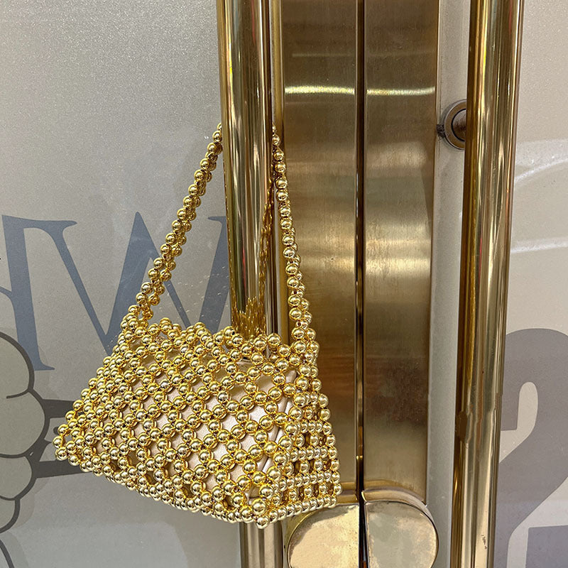 Trendy Hollow Out Cutout Shiny Crystal Handmade Beaded Woven Bag Portable Underarm One Shoulder Crossboby Bag Bella Mia