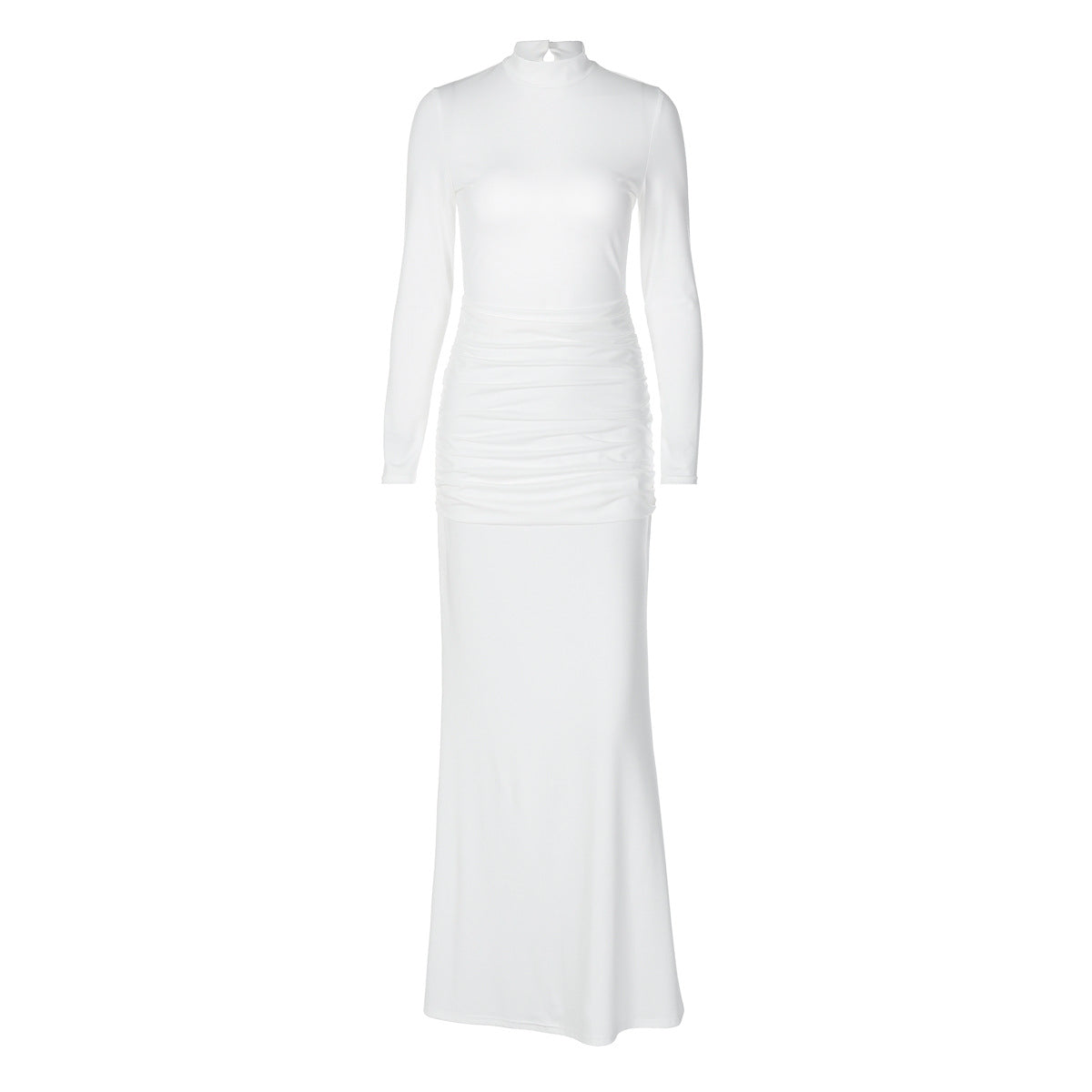 Women Clothing Autumn Solid Color Long Sleeve Slim Fit Fishtail Dress Button Backless Dress Women Bella Mia
