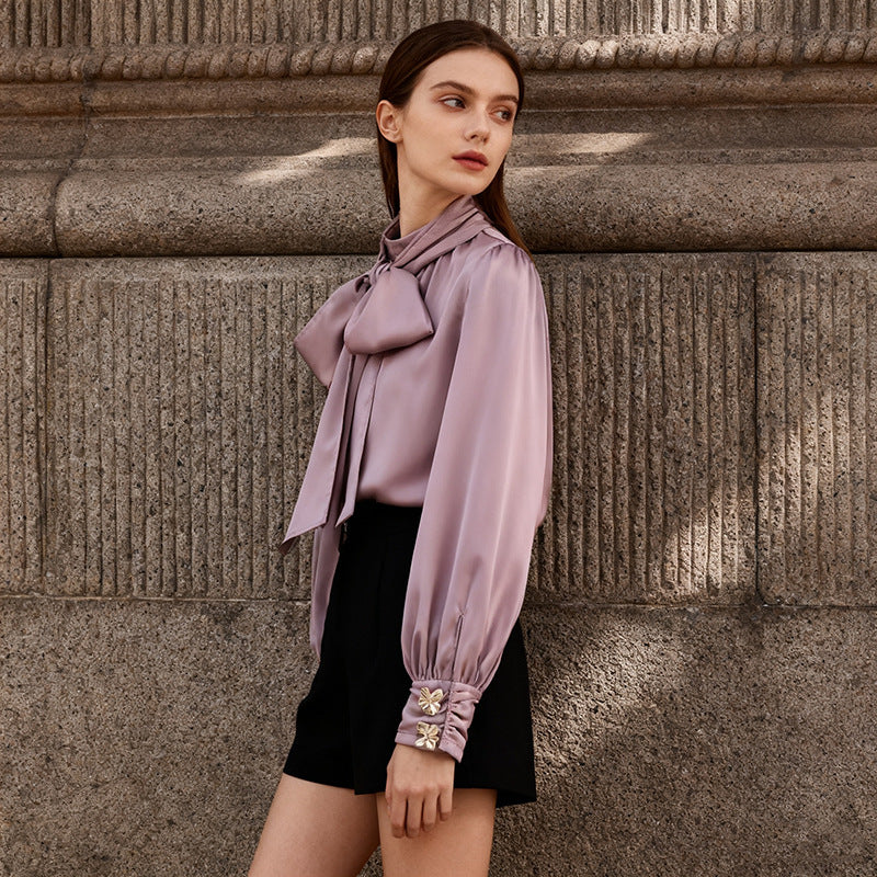 French Intellectual High Grade Lace up Shirt Autumn Minority All Match Shirt for Women Bella Mia