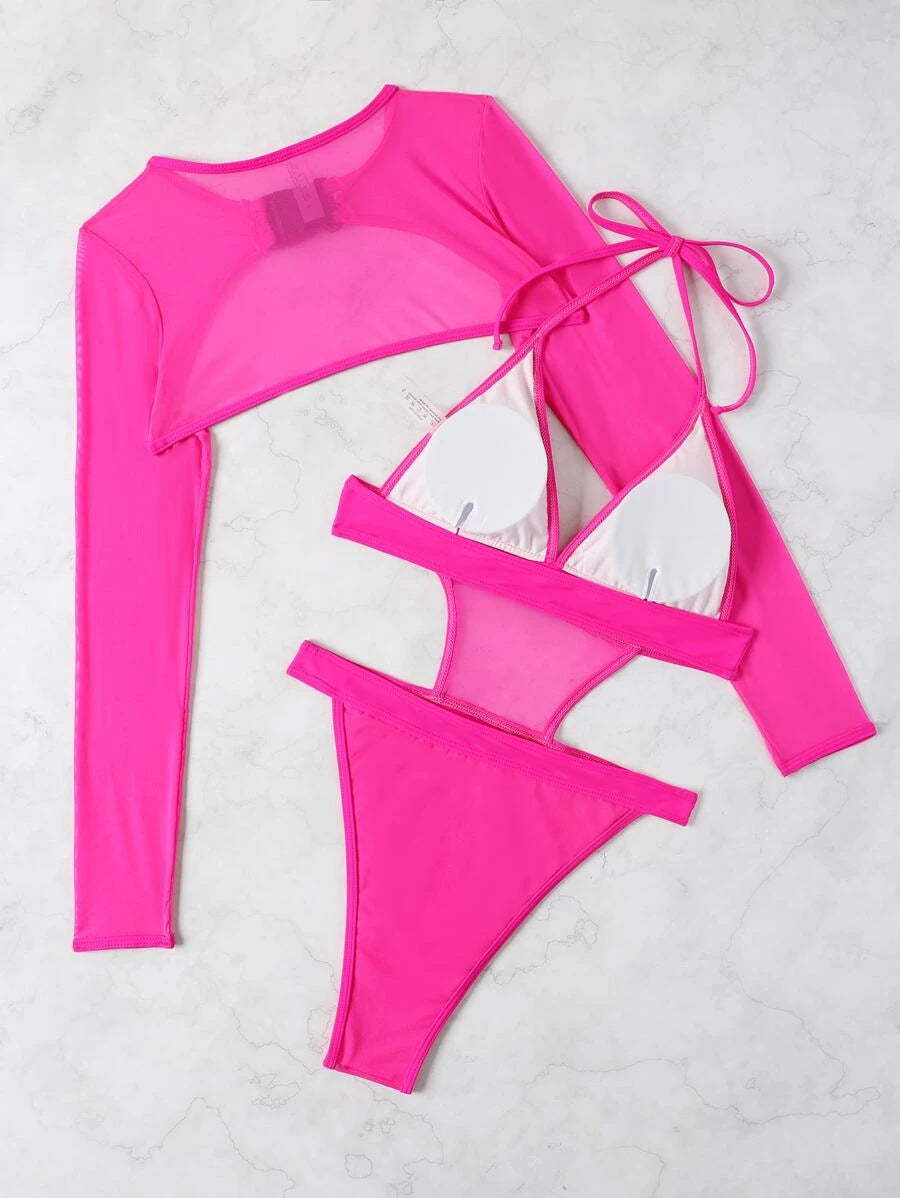 Solid Color Sexy Halter Multi Color Long Sleeve Blouse Sexy Swimsuit Bella Mia