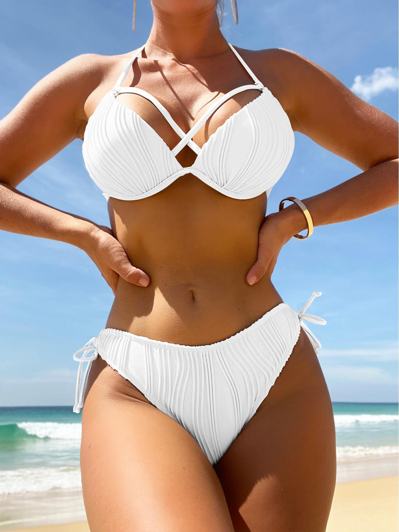 Sexy Bikini Sleeveless Women Casual Split Swimsuit with Chest Pad Solid Color Swimwear Bella Mia