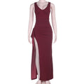 Spring Summer Elegant Socialite Design Show Chest V neck Slit Formal Dress