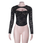 Sexy Lace Cutout Sexy Push up Tops Women Autumn Sexy Long Sleeve Bella Mia
