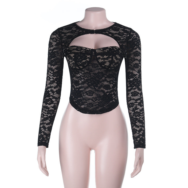 Sexy Lace Cutout Sexy Push up Tops Women Autumn Sexy Long Sleeve Bella Mia